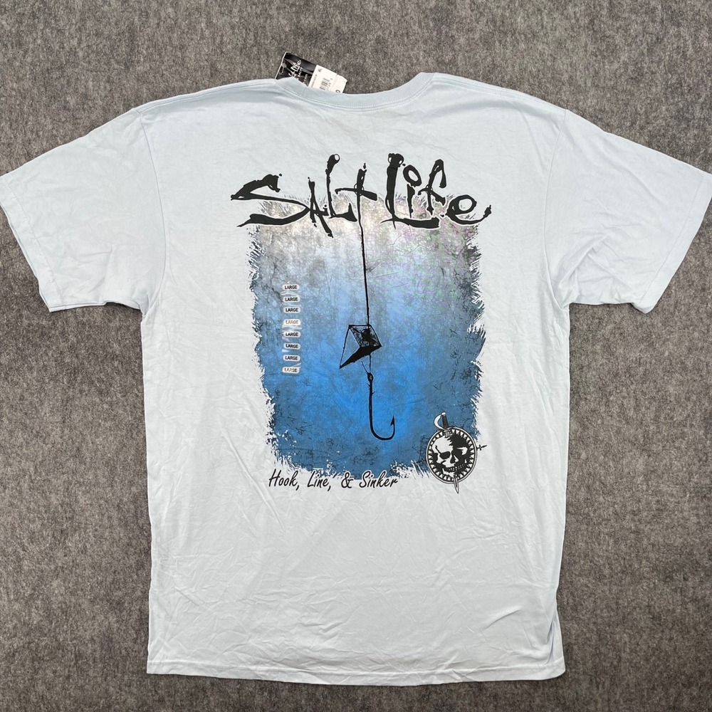 Salt Life Shirt Mens Large Hook Line and Sinker Pocket Blue NEW